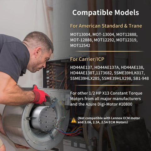 Man installing 1/2 Hp Ecm X-13 Furnace Blower Motor 1075 Rpm Direct Oem Replacement For 6205E Hvac System.