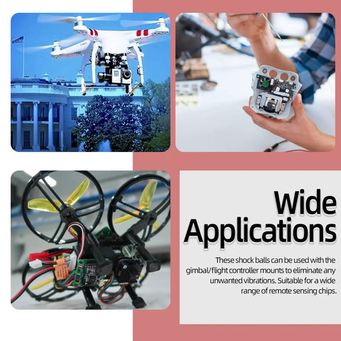 24 Piece M2 M3 Flight Controller Anti Vibration Standoff Screw Kit Featuring Heavy Duty Rubber Damper Balls And Flat Cushion Washers on a drone.