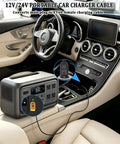 Heavy Duty 12V 24V Car Charger Cable With Xt60 Connector Ten Foot Dc Adaptor connected to portable power station in car interior.