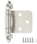 Real Solid Brushed Nickel Cabinet Hinges 30 Pack 15 Pair Heavy Duty Kitchen Hardware with screws, close-up view.
