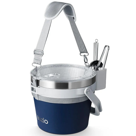7 Liter Insulated Ice Bucket With Lid, Scoop And Tongs, vacuum sealed stainless steel, durable strap, bar-grade, blue