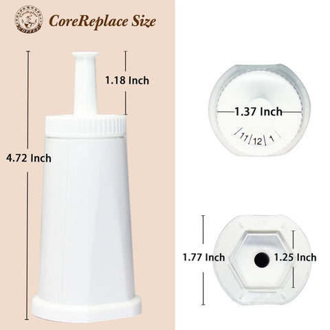 CoreReplace replacement water filter cartridge, white plastic, for Breville espresso machines; 4-pack.
