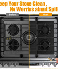 Before and after using Three Pack Extra Long 32 Inch Stove Burner Covers For Gas Range Half Millimeter Thick Reusable Nonstick
