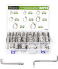 Solid Hose Clamp Kit 180-Piece Stainless Steel Worm Gear Clamps Set, 1/4 to 2 Inch adjustable clamps in storage case