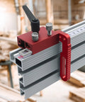 Rock Solid Aluminum T Track Stop Block For Table Saw Push Block Hella Tight Fit T30 T45 T Slot Rail Jig close-up on secured tracks
