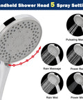 High-Pressure 8 Inch Rain Shower Head with Hose And 5-Setting Handheld Sprayer, stainless steel chrome, spray options diagram
