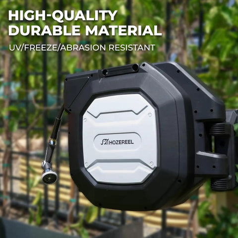 Five Eighth Inch By One Hundred Foot Heavy Duty Retractable Garden Hose Reel With Wall Mount and Self Rewind System