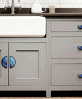 Blue Gradient Gold Fluid Art Cabinet Pulls Set Of 2 With 3 Inch Hole Center Black Semicircle Drawer Handles on kitchen cabinets