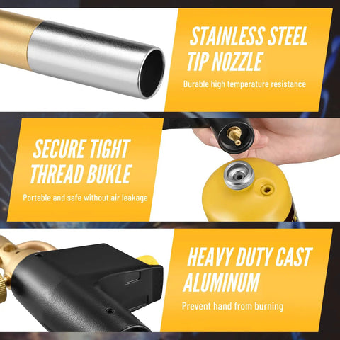 High Intensity Propane Torch Head With Trigger Start For MAP Pro Tanks showing stainless steel nozzle, secure thread, and aluminum body