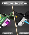 Image showing the 2 Pack Waterproof Lighters For Outdoors, Windproof Torch And USB Rechargeable Arc Lighters, with dual arc and jet flame features.