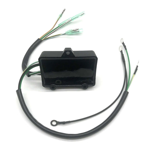 Mercury Outboard CDI Power Pack Switch Box Replacement For 6HP To 25HP Two Stroke Engines With Four Magnet Flywheel Fits 1999 Through 2006 855713A3 855713A4, front view with attached wiring