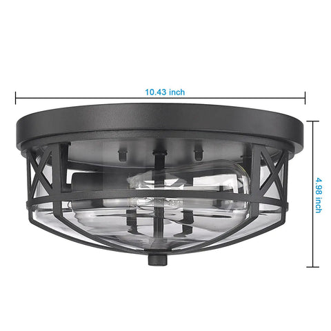 Dope Flush Mount Ceiling Light Fixtures For Indoor Outdoor Use With Glass Shade 2 Light E26 Aluminum Black Round Frame