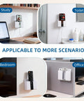 Wall Phone Holder For Camper RV Boat Two Pack White Heavy Duty Adhesive Mount in study, toilet, bedroom, and office settings.