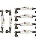 Six Pack Floral Ceramic Cabinet Pulls With Screws, 3.78 Inch Center To Center Hole Distance, antique flower dresser handles
