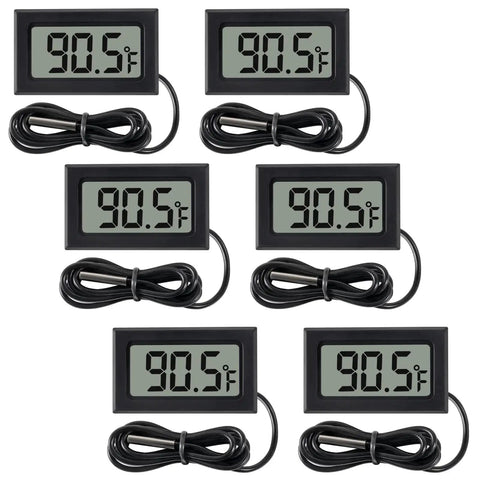 Six Pack Digital Thermometer Set With 1M Waterproof NTC Probe For Car, Greenhouse, Aquarium, Fridge, Freezer And Indoor Rooms