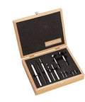 Premium Four Piece Forstner Bit Set Built For No Headache Splinter Free Cuts With Fischers Edge Design and storage case.
