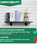 Compatibility chart for 12 Inch Slatwall Shelf Bracket Heavy Duty Lip For Garage And Retail Displays Universal Slatwall Compatibility Fits Proslat Crownwall Garage Tek New Age Flow Wall Systems 16 Pack