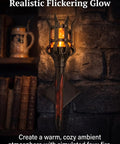 Medieval LED Torch Wall Sconce Flickering Flame Castle Light (Red) with faux flame on a wall in a cozy setting.