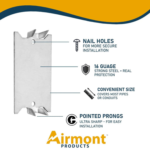 Heavy Duty Nail Plate Shield For Wood Studs, 16-Gauge Steel, 1.5 x 2.5 Inches, 200 Pack, Protect Plumbing And Wiring; side view with features.