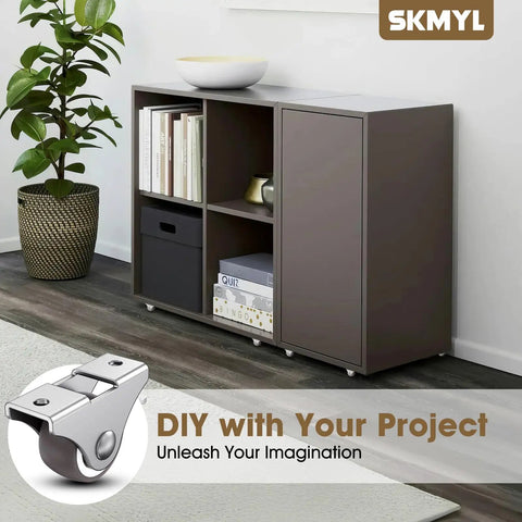 Smooth As Butter Low Profile Mini Caster Wheels 1.25 Inch For Home Furniture Drawers And Storage Bins Quiet TPR Glides Roll Like A Dream Four Pack Brown attached to modern furniture.