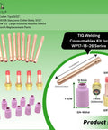 All in One TIG Welding Consumables Kit for WP17 WP18 WP26 Series with 10 Collet Tips 3/32, 5 Gas Lens Collet Bodies 3/32