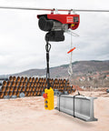 Heavy Duty 440 Lbs Electric Hoist Winch with Remote Control And Emergency Stop, Dual Mode Auto Lift for lifting metal beam.