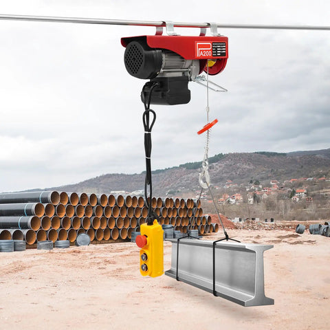Heavy Duty 440 Lbs Electric Hoist Winch with Remote Control And Emergency Stop, Dual Mode Auto Lift for lifting metal beam.