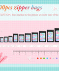 Black Mylar Holographic Bags 100 Pieces Resealable Foil Pouches For Food Storage Lip Gloss Jewelry Eyelash Packaging For Small Business Size 2.4 By 3.9 Inches displayed in size comparison chart.