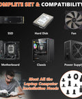 Rock Solid 522 Piece Computer Screws Kit Featuring M3 Hex Fasteners And Standard Six Thirty Two Bolts For Motherboard Standoffs M2 SSD Mounting Hardware Sweet PC Builds, showcasing SSD, hard disk, fan, motherboard, and power supply.