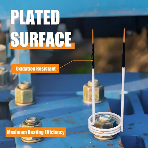 Eight Coil Induction Heater Kit with flexible heat-resistant coils demonstrating rust removal on bolts and nuts.