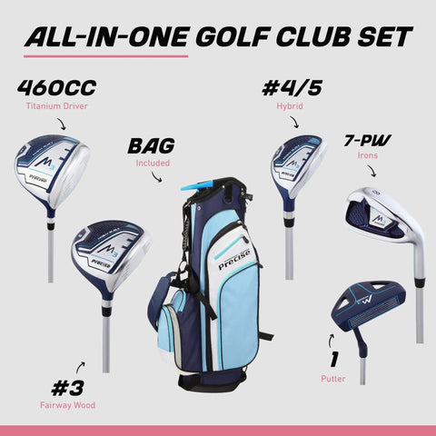 Women's Game-Ready Complete Golf Club Set With Driver, Fairway Wood, Hybrid, 7-PW Irons, Putter, Stand Bag In Blue