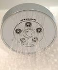 Neo Anystream High Pressure Adjustable Shower Head 2.5 GPM Polished Chrome with water flowing in custom spray patterns