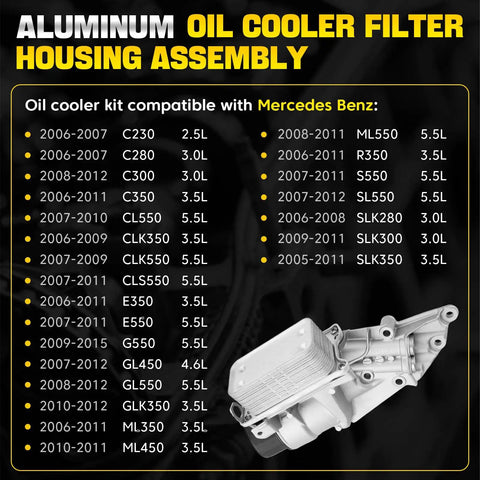 Aluminum Oil Cooler Filter Housing Assembly For Mercedes Benz 2006 2012 Models E Class C Class GLK ML S CLS CLK SLK R Series