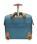 Back view of teal 15 inch carry on luggage for women lightweight rolling spinner wheels underseat bag for weekend trips and business travel