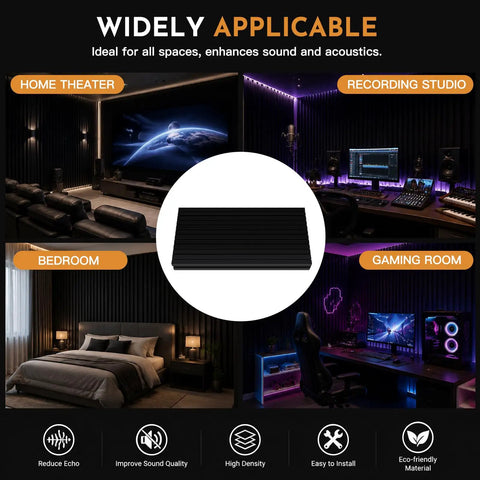 Premium Acoustic Foam Panels 4 Pack 48 By 24 By 2 Inch High Density Soundproof Wall Tiles in home theater and studio settings.