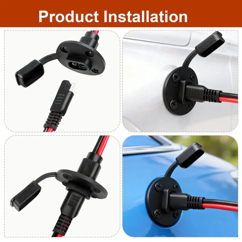 2-Pack SAE Quick Connector Harness With Sidewall Port installation on vehicle exterior with 1 Ft 12 AWG cable