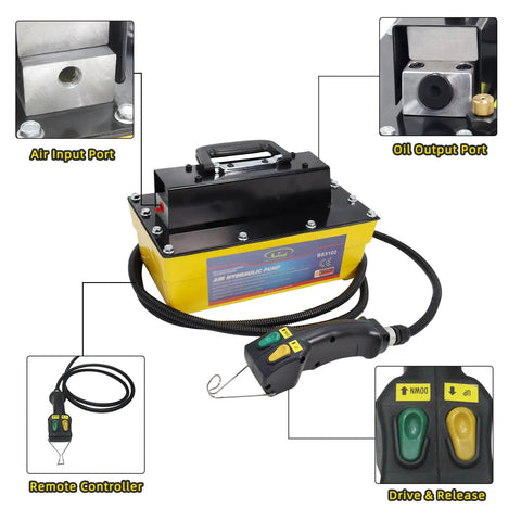 Heavy Duty 10,000 PSI Air Hydraulic Pump With Wireless Remote Control and Half Gallon Oil Reservoir for Smooth No Sweat Operation on Job Sites Rock Solid Build and Effortless Handling for Any Project