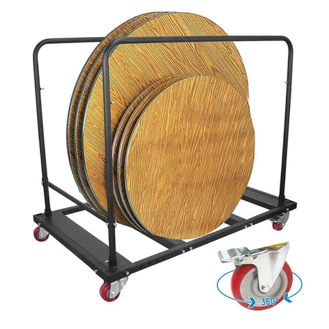 Heavy Duty Folding Table Cart With 5 Inch Swivel Locking Wheels Portable Black Table Rack For 60 Inch Round Tables Ideal For Garage Home Warehouse Parties And Event Venues