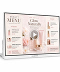 23.8 Inch Countertop Digital Signage Display With Scheduled Power Cycling And Cloud Content Sync For Restaurant Menus And Retail Kiosks showcasing a beauty menu.