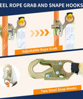 Image showing Heavy Duty Fall Protection Rope 50Ft Vertical Lifeline System With Rope Grab Snap Hooks And Shock Absorber details.