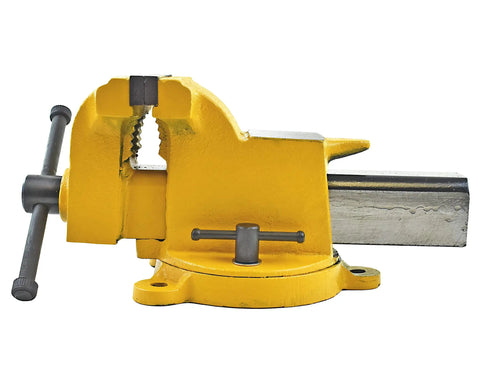 Heavy Duty 6 Inch Bench Vise With High Visibility Yellow Cast Steel, Swivel Base With 360 Degree Rotation, side view