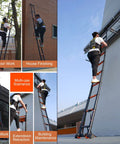Built Tough Aluminum Telescoping Extension Ladder With Quick Glide Wheels And Wide Anti Slip Pedals crafted for outdoor work and building maintenance.