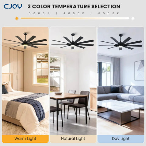 72 Inch Ceiling Fan With Light For Indoor And Outdoor Spaces, 9 Blade Black Walnut Reversible DC Motor, Quiet 6 Speeds, Dimmable With 3 CCT