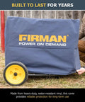 Heavy Duty Large Portable Generator Cover Premium Waterproof Vinyl With Double Insulation Drawstring Lock Secures Five Thousand Watt Camp Rig snugly fitted on generator.