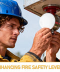 Four Piece Concealed Fire Sprinkler Head Cover Plates White Iron Round Flat Decorative Shield Top Shelf Polish No Sweat Wipe Down Straight Shot Install Pro Grade Safety For House Commercial Spaces being installed by a worker.