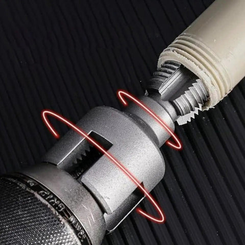 Close-up of Badass 4 In 1 Pipe Threader Wrench Heavy Duty for internal and external threading, showing precision cutting detail.