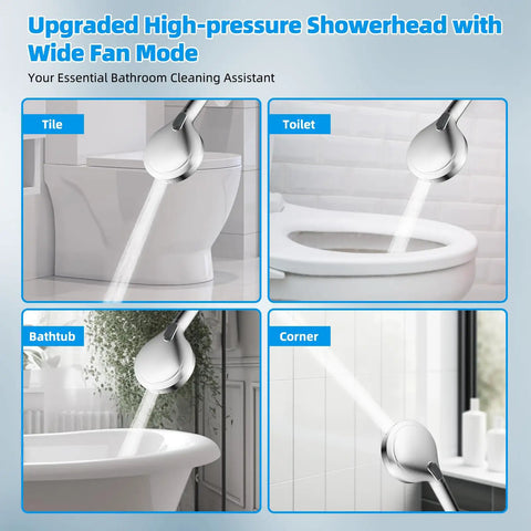 All Metal CUPC Certified 8 Inch Rainfall Shower Head and Handheld Combo cleaning tile, toilet, bathtub, and corner surfaces.