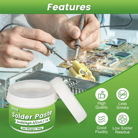 Pro Grade Lead-Free Solder Paste SAC0307 Sn99 Ag0.3 Cu0.7 For Precision Stencil Printing 217C Low Temp Melting T4 Fine Particle Size 20-38 Um For Smooth Joints And Minimal Heat Stress 100g used in PCB repair