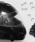 Motorcycle Foot Pedal Mount Kit With Metal Foot Pegs And Silver Spring Washers For Enhanced Stability And Easy Install Universal Footrest Bolt Set With Two Pins, black helmet view