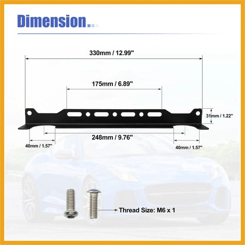 Universal Oil Cooler Mounting Bracket Kit 330mm Aluminum Alloy Black dimensions with screws shown